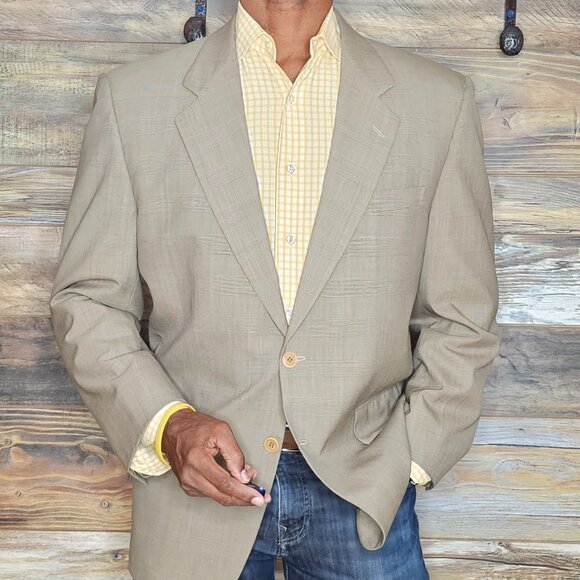 Vitale Barberis Canonico Italy Dei Giovani Wool Beige Plaid Blazer Jacket 40R - Picture 9 of 10